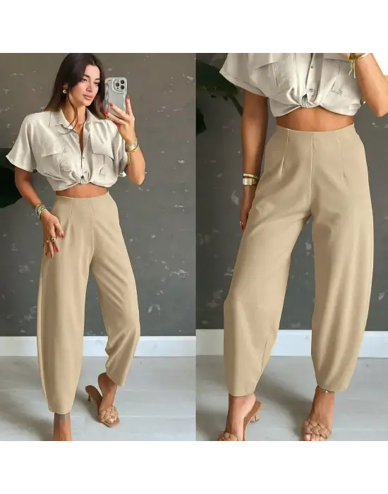 Kadın Yüksek Bel Krep Pantolon