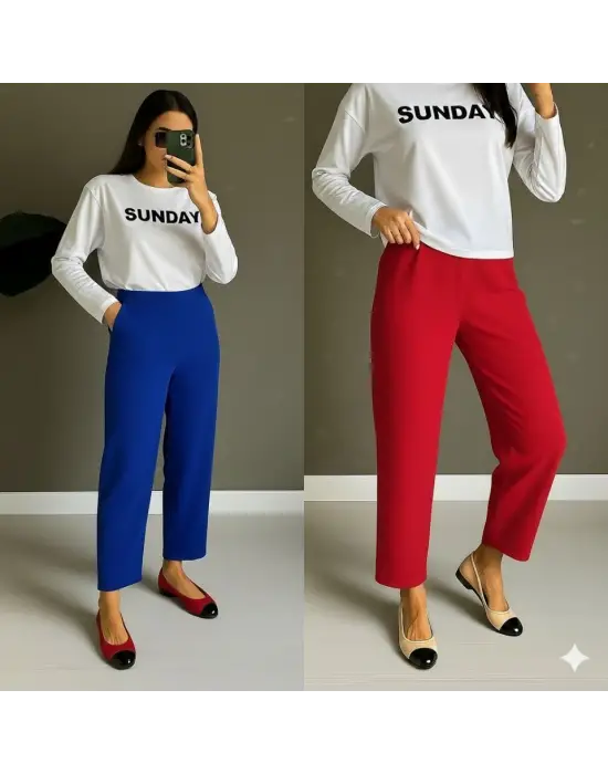 Kadın Yüksek Bel Krep Pantolon