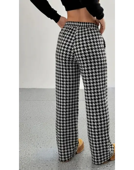 Kadın Yüksek Bel Lastikli Bağcıklı Geniş Kesim Kazayağı Dalgıç Pantolon