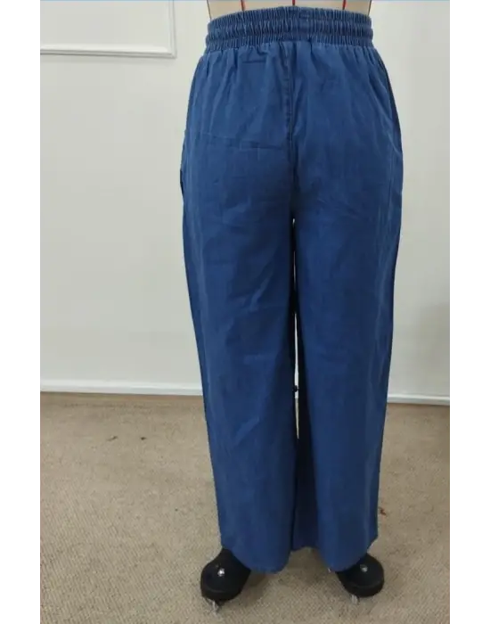 Kadın Yüksek Bel Lastikli Bağcıklı Kot Pantolon