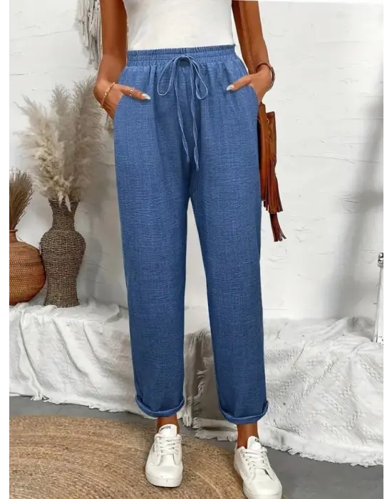 Kadın Yüksek Bel Lastikli Belde Bağcık Detaylı Aerobin Pantolon