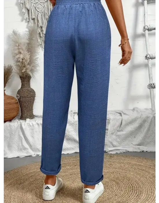 Kadın Yüksek Bel Lastikli Belde Bağcık Detaylı Aerobin Pantolon