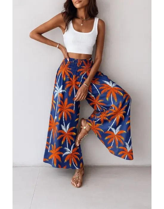 Kadın Yüksek Bel Lastikli Desenli Süprem Pantolon