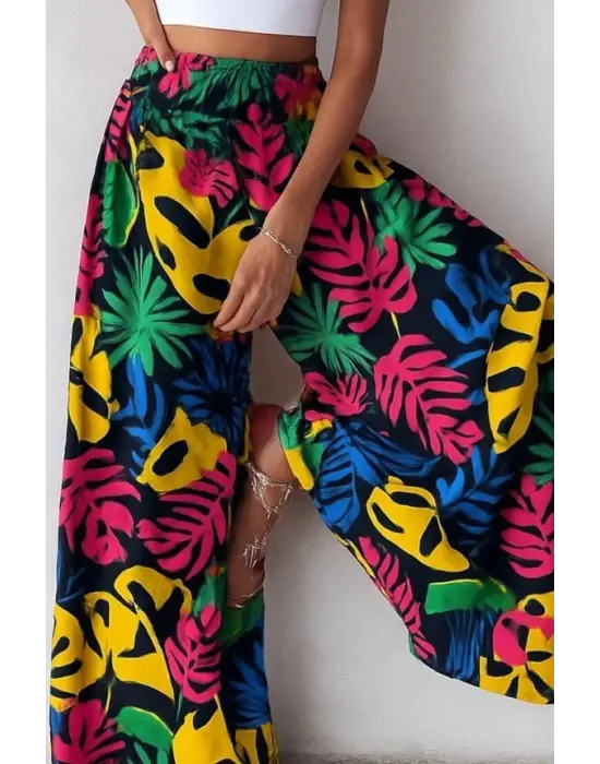 Kadın Yüksek Bel Lastikli Desenli Süprem Pantolon