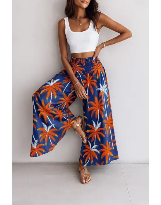 Kadın Yüksek Bel Lastikli Desenli Süprem Pantolon