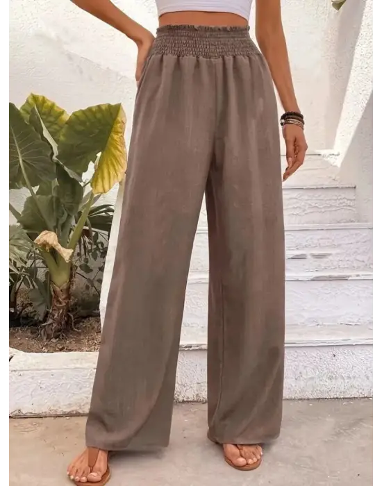 Kadın Yüksek Bel Lastikli Ithal Krep Pantolon