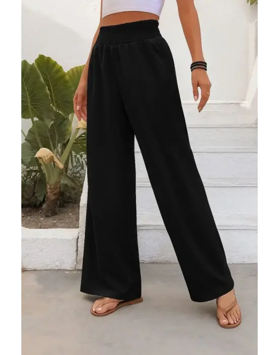 Kadın Yüksek Bel Lastikli Ithal Krep Pantolon