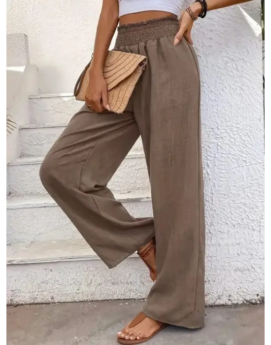 Kadın Yüksek Bel Lastikli Ithal Krep Pantolon