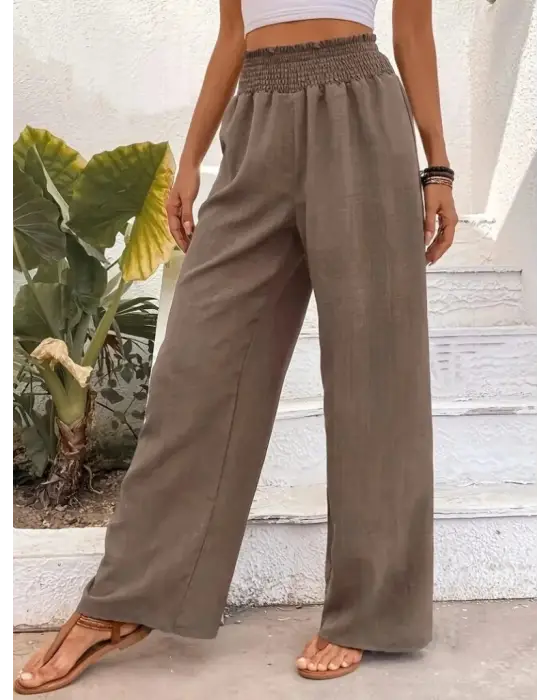 Kadın Yüksek Bel Lastikli Ithal Krep Pantolon