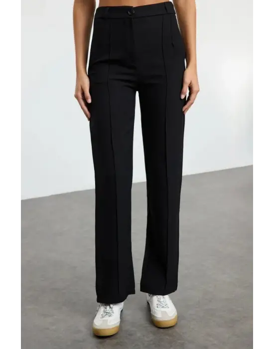 Kadın Yüksek Bel Nervurlu Ithal Krep Pantolon