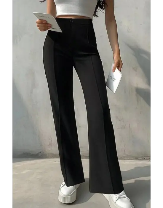 Kadın Yüksek Bel Nervurlu Ithal Krep Pantolon