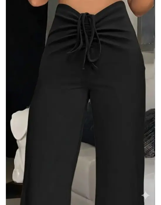 Kadın Yüksek Bel önden Büzgülü Ispanyol Ithal Krep Pantolon