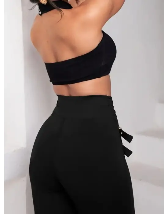 Kadın Yüksek Bel önden çapraz Kuş Göz Detaylı Dalgıç Tayt