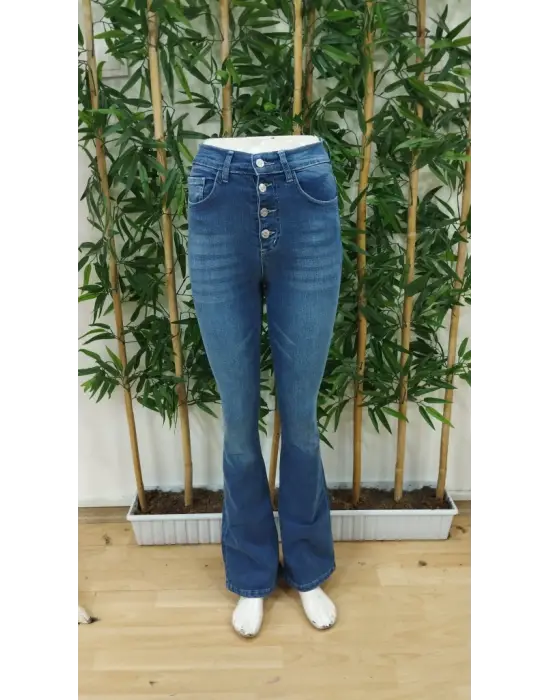 Omarı Yüksek Bel Ispanyol Paça Denim Pantolon