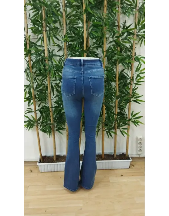 Omarı Yüksek Bel Ispanyol Paça Denim Pantolon