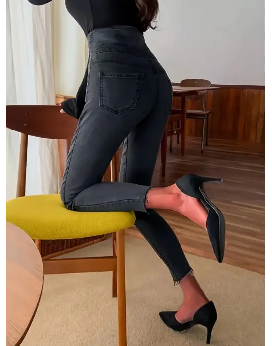 Omarı Yüksek Bel Cepli Kot Pantolon