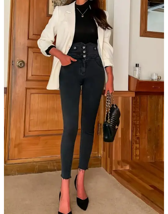 Omarı Yüksek Bel Cepli Kot Pantolon