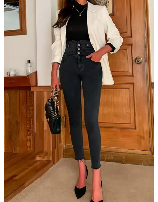 Omarı Yüksek Bel Cepli Kot Pantolon