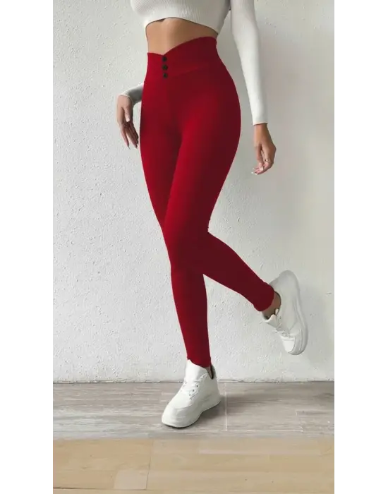 Kadın Yüksek Bel önden Düğmeli Dalgıç Tayt