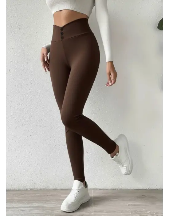 Kadın Yüksek Bel önden Düğmeli Dalgıç Tayt