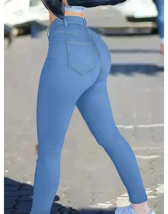 Kadın Yüksek Bel önden Düğmeli Dar Kesim Kot Pantolon