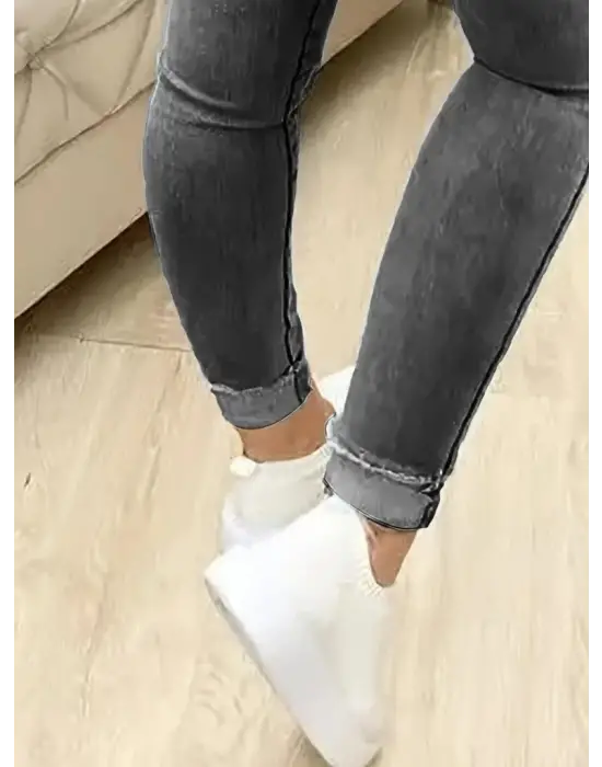 Kadın Yüksek Bel önden Düğmeli Jean Pantolon