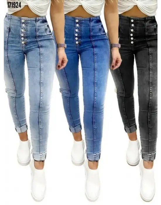 Kadın Yüksek Bel önden Düğmeli Jean Pantolon