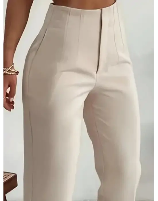 Kadın Yüksek Bel önden Fermuarlı Ithal Krep Pantolon