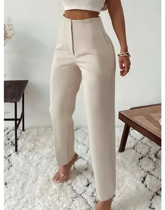 Kadın Yüksek Bel önden Fermuarlı Ithal Krep Pantolon
