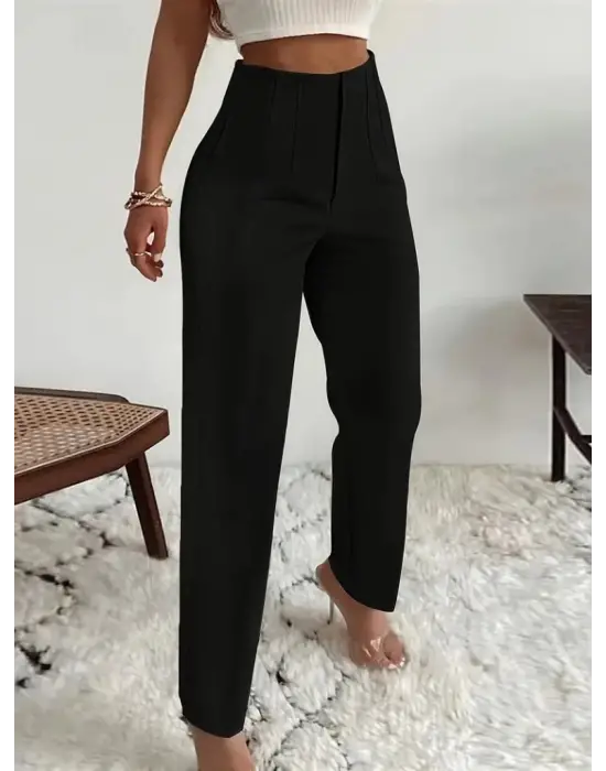Kadın Yüksek Bel önden Fermuarlı Ithal Krep Pantolon