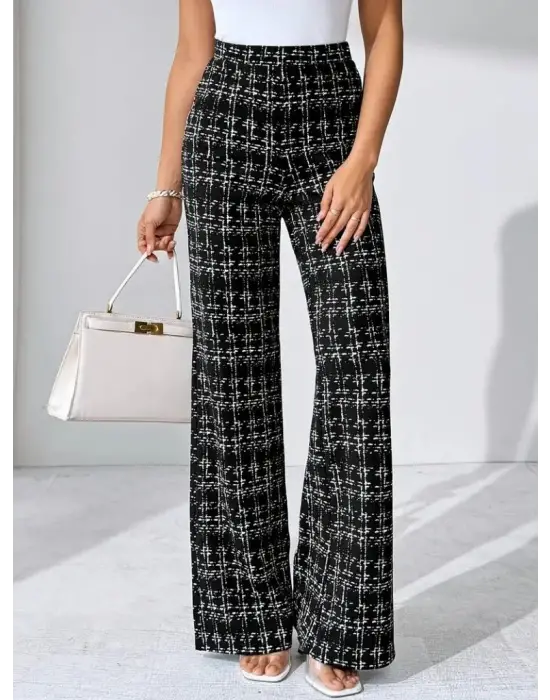 Kadın Yüksek Bel Paçaya Doğru Geniş Dokuma Pantolon