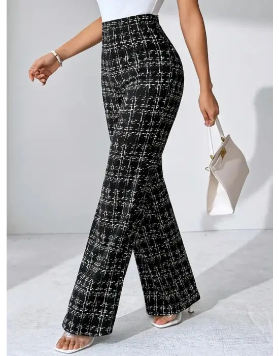 Kadın Yüksek Bel Paçaya Doğru Geniş Dokuma Pantolon