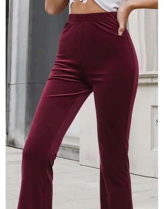 Kadın Yüksek Bel Paçaya Doğru Genişleyen Kadife Pantolon