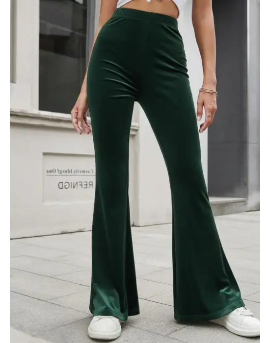 Kadın Yüksek Bel Paçaya Doğru Genişleyen Kadife Pantolon