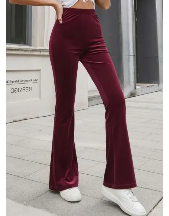 Kadın Yüksek Bel Paçaya Doğru Genişleyen Kadife Pantolon