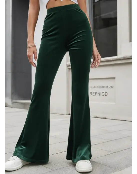 Kadın Yüksek Bel Paçaya Doğru Genişleyen Kadife Pantolon