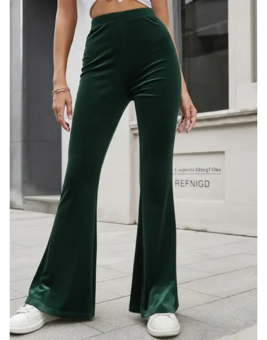 Kadın Yüksek Bel Paçaya Doğru Genişleyen Kadife Pantolon