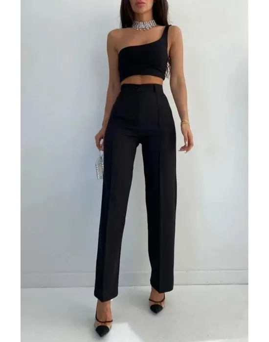 Kadın Yüksek Bel Pileli Palazzo Pantolon