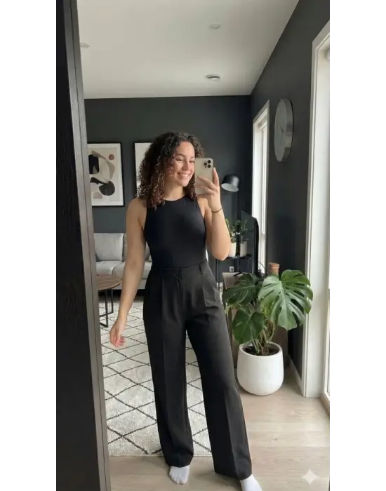 Kadın Yüksek Bel Pileli Palazzo Pantolon