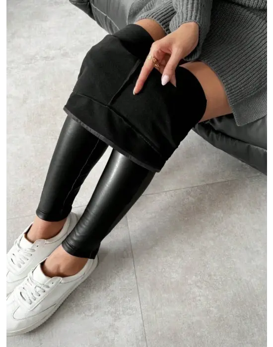 Kadın Yüksek Bel şardonlu Parlak Deri Tayt