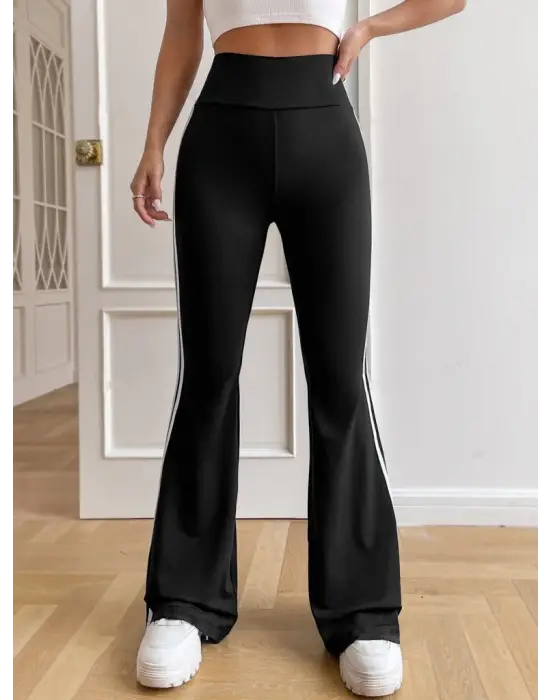 Omarı Yüksek Bel Şerit Detaylı Ispanyol Paçalı Pantolon