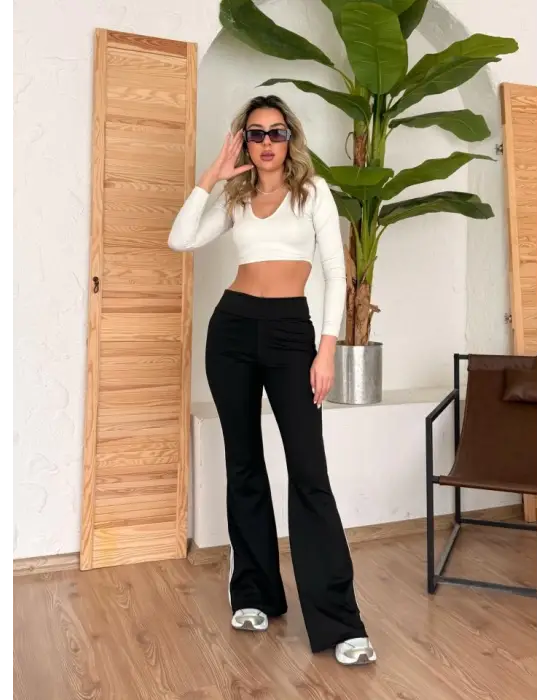 Omarı Şık Kadın Yüksek Bel Ispanyol Paçalı Pantolon