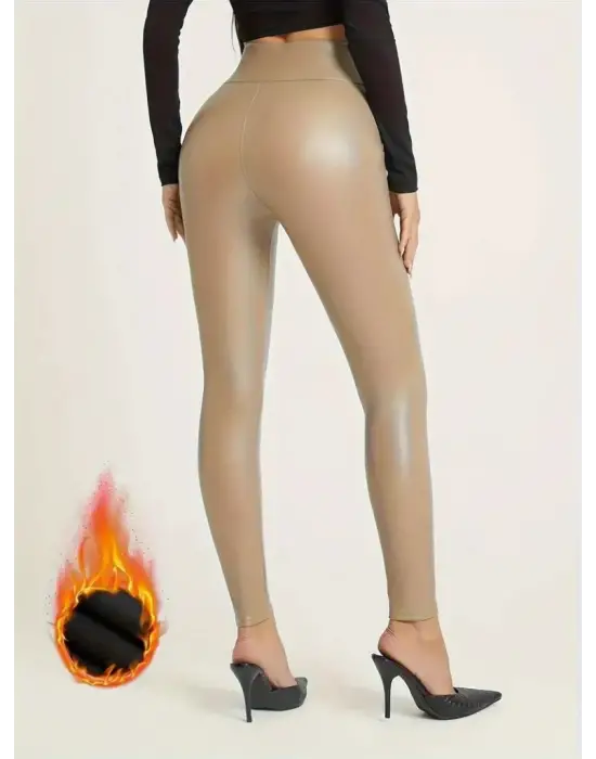 Kadın Yüksek Bel Toparlayacı Içi şardonlu Tam Kalıp Deri Tayt