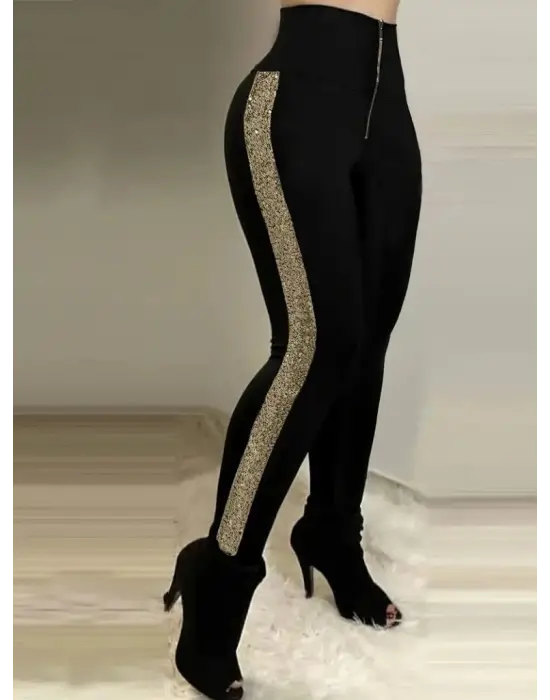 Kadın Yüksek Bel Yan şerit Detaylı Dalgıç Tayt