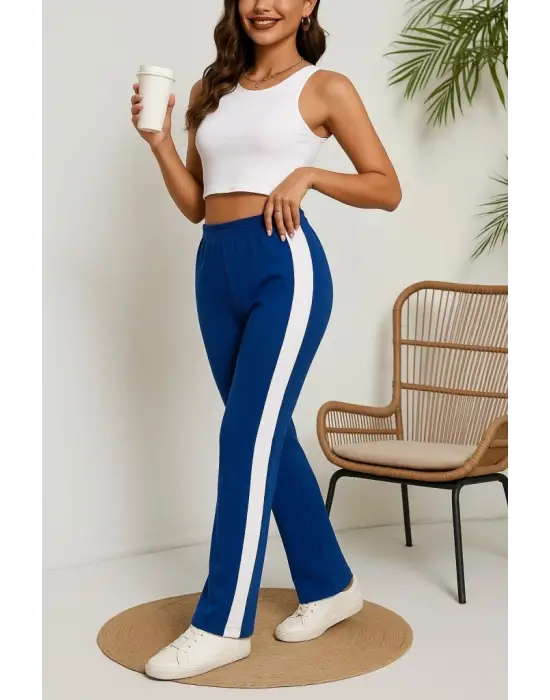 Kadın Yüksek Bel Yan şerit Detaylı Yırtmaçlı Viskon Iki Iplik Pantolon