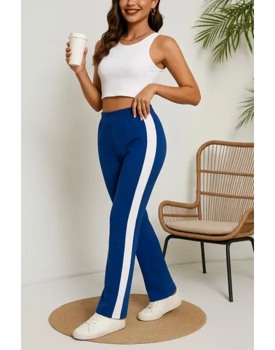 Kadın Yüksek Bel Yan şerit Detaylı Yırtmaçlı Viskon Iki Iplik Pantolon