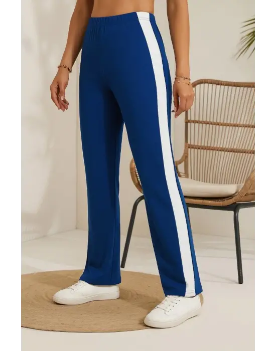 Kadın Yüksek Bel Yan şerit Detaylı Yırtmaçlı Viskon Iki Iplik Pantolon