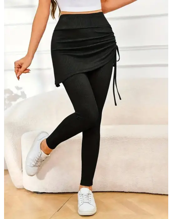 Kadın Yüksek Bel Yandan Büzgülü Alttan Uzun Kaşkorse Tayt Etek