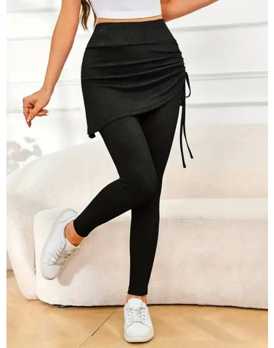 Kadın Yüksek Bel Yandan Büzgülü Alttan Uzun Kaşkorse Tayt Etek