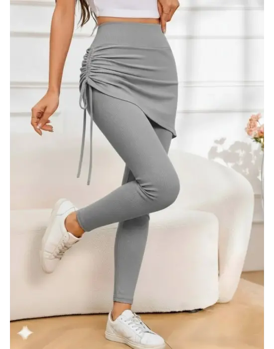 Kadın Yüksek Bel Yandan Büzgülü Alttan Uzun Kaşkorse Tayt Etek